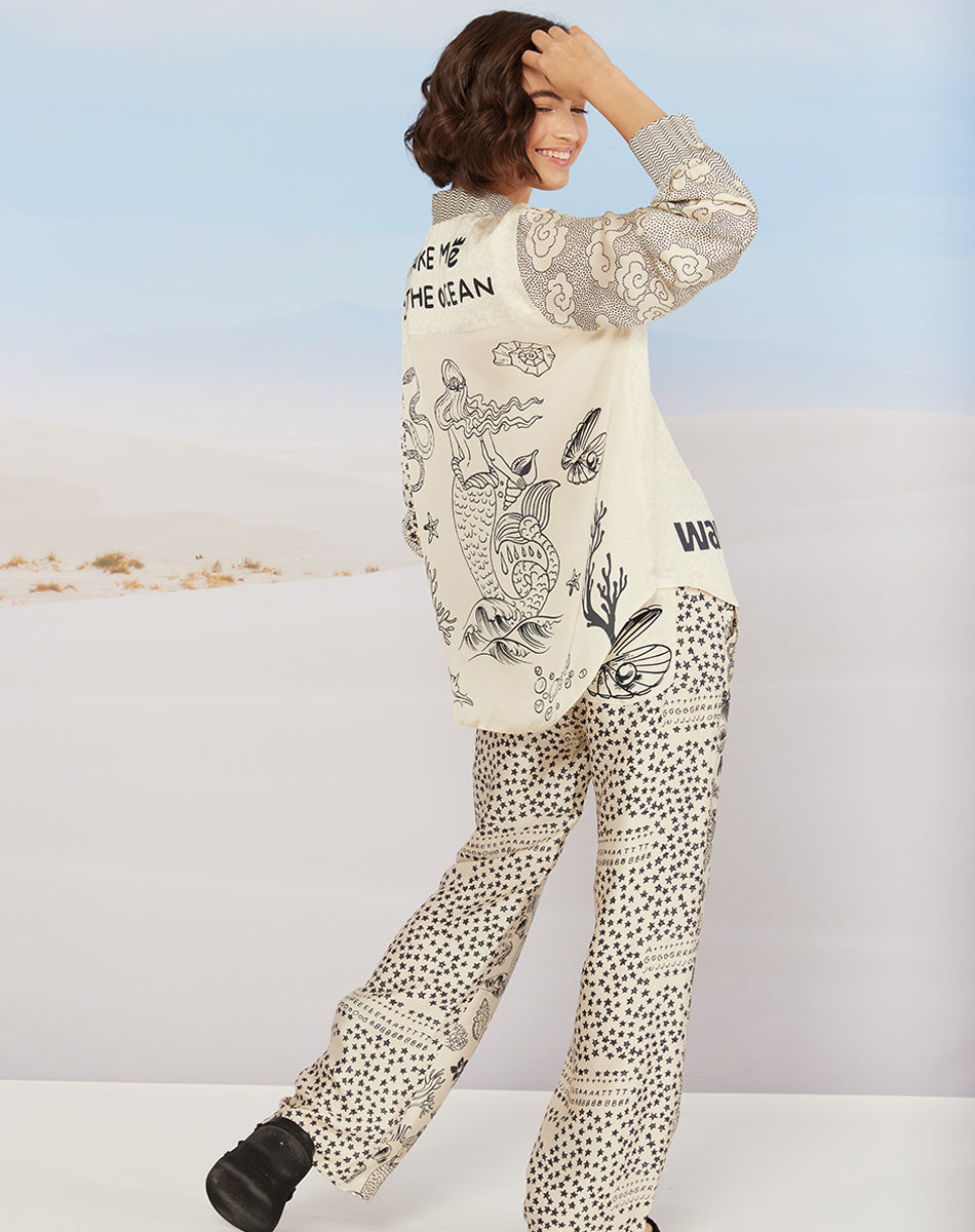 Avery Straight Leg Mermaid Printed Trousers