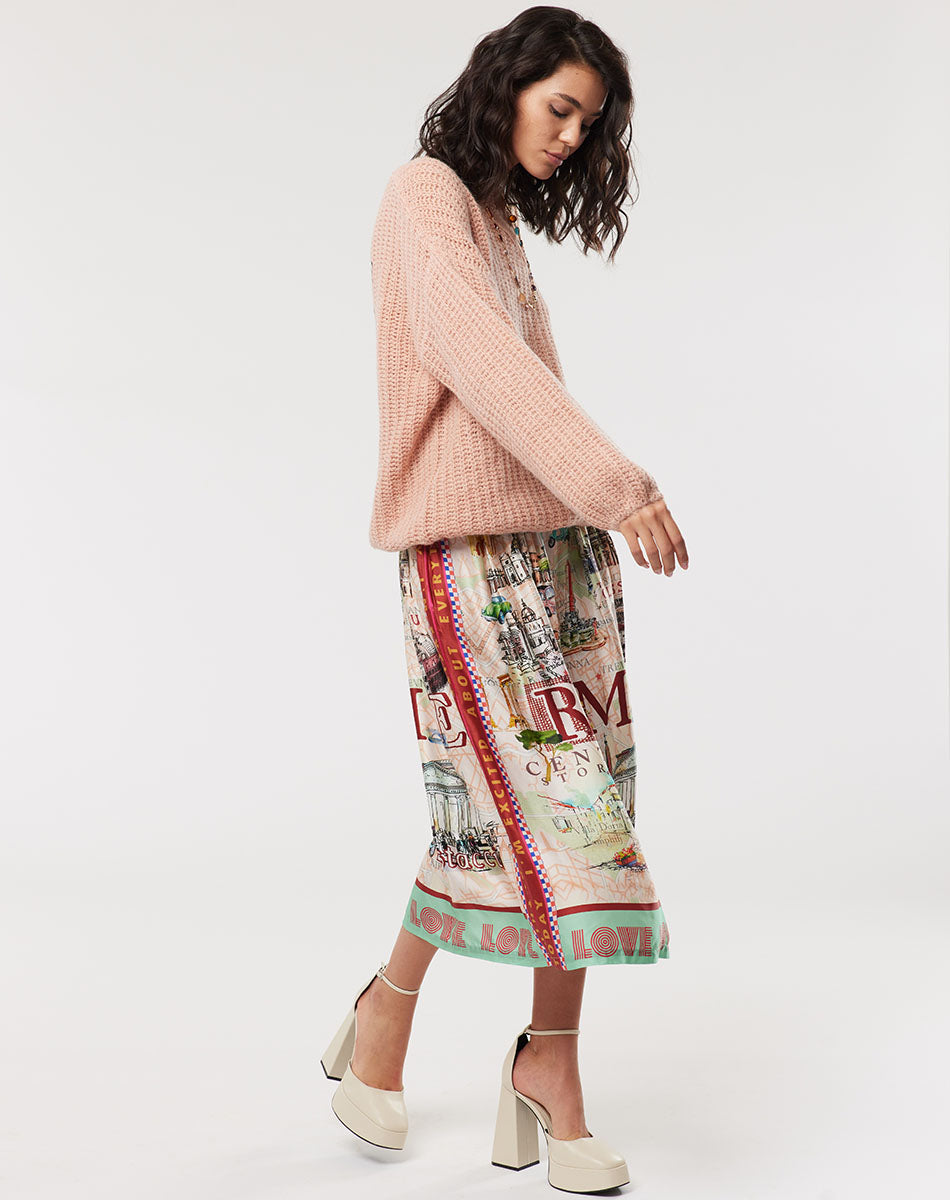 Vanessa Printed Rouge Midi Skirt