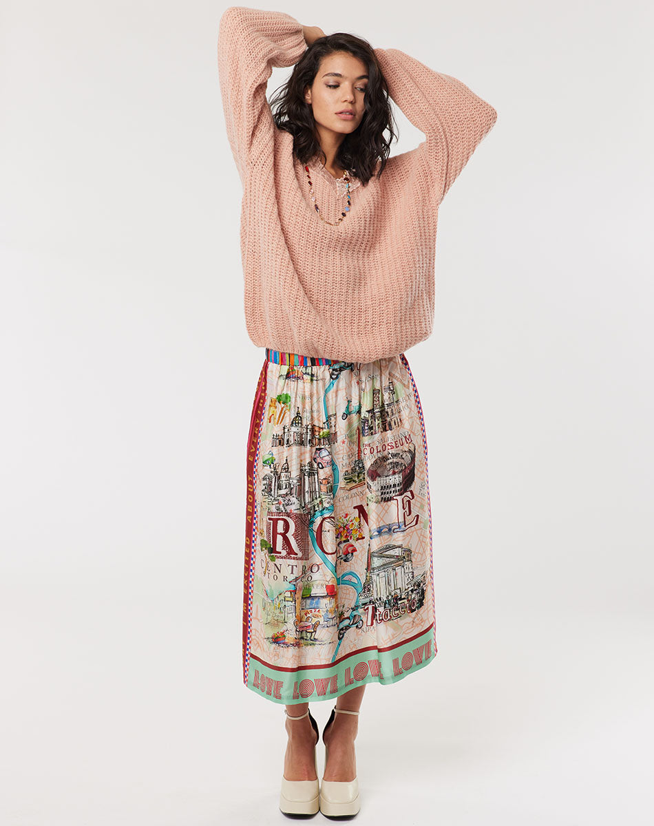 Vanessa Printed Rouge Midi Skirt