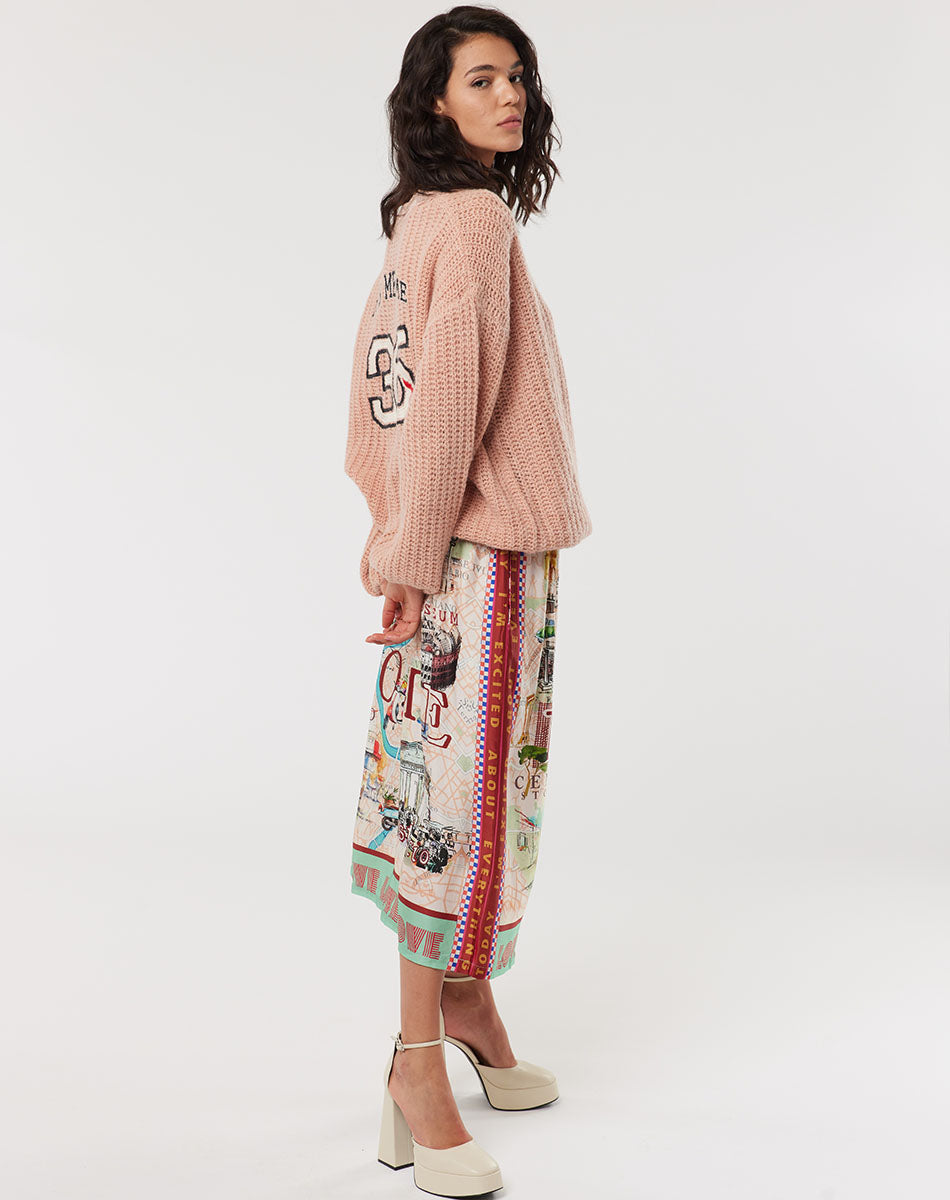 Vanessa Printed Rouge Midi Skirt