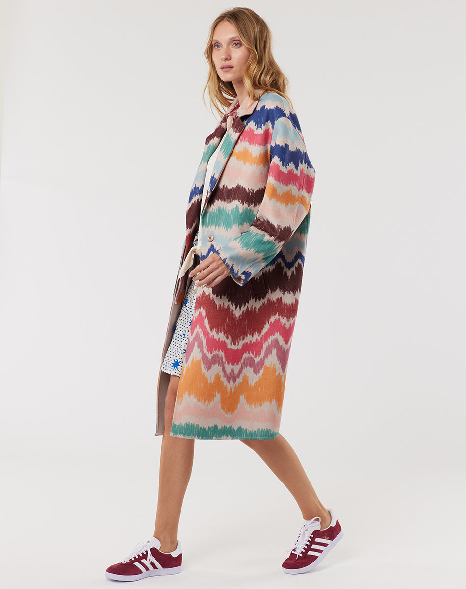 Paola Printed Colorful Midi Coat