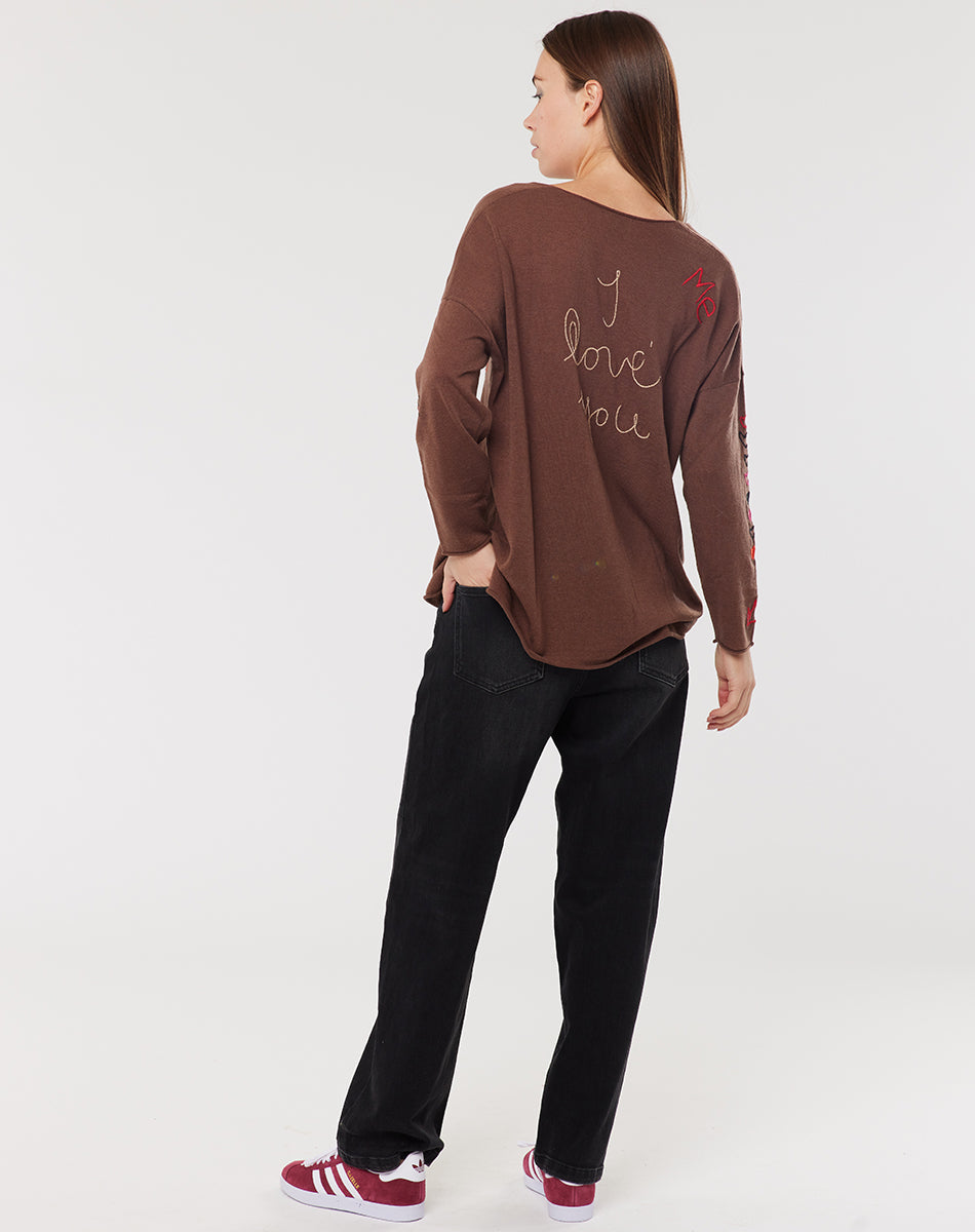 Jessie V-Neck Knitted Brown Sweater