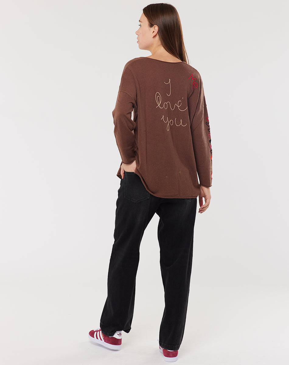 Jessie V-Neck Knitted Brown Sweater