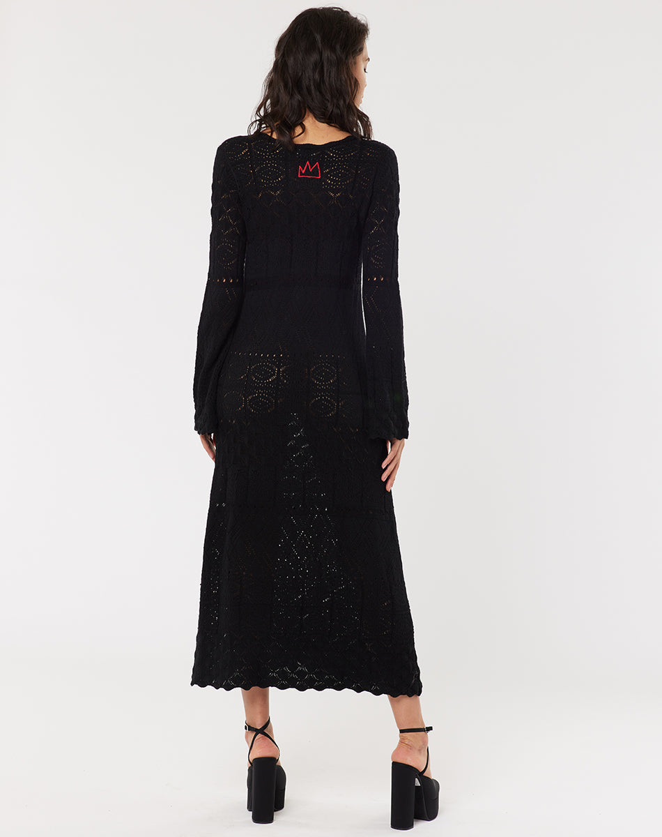 Giselle Scallop Knitted Black Dress