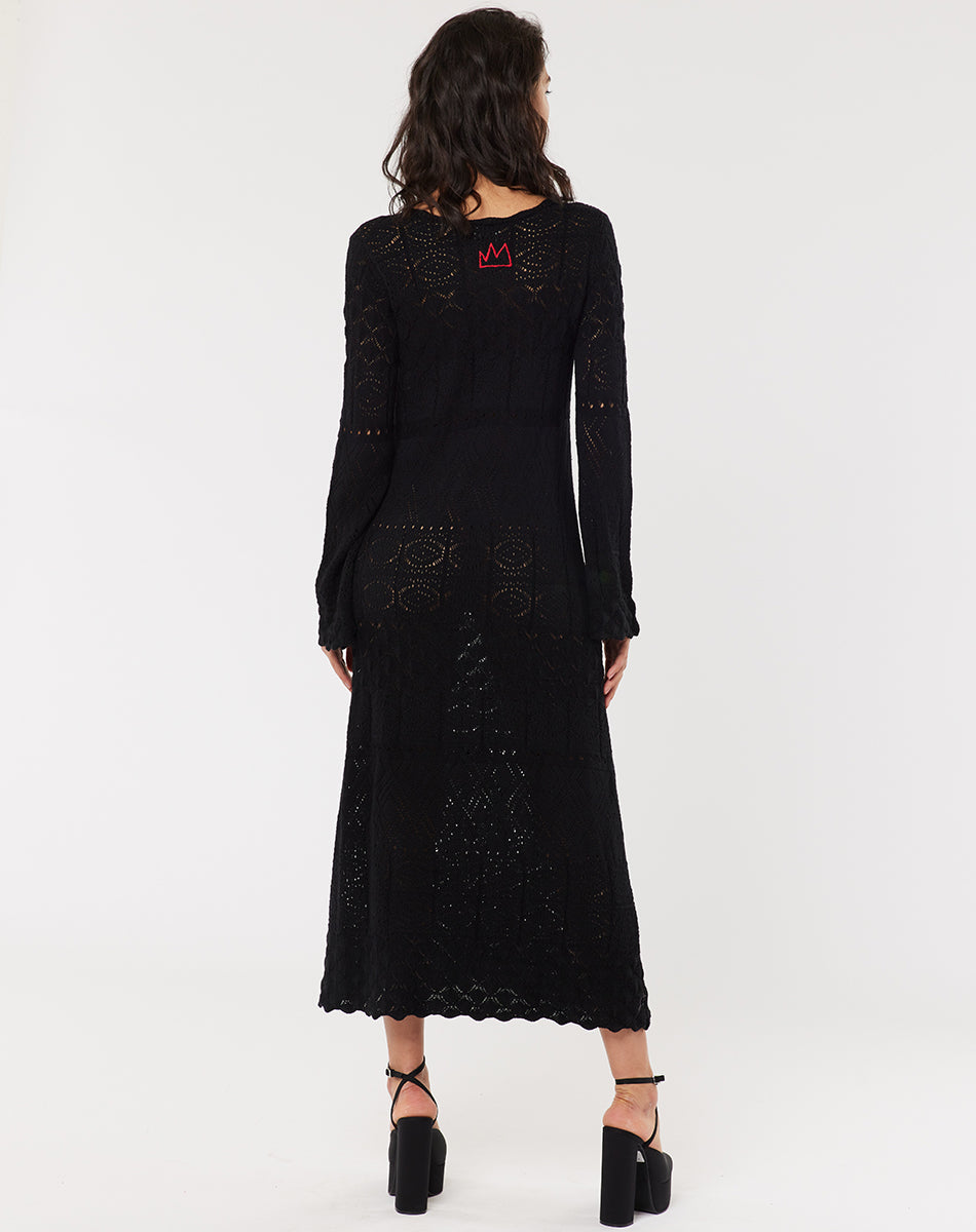 Giselle Scallop Knitted Black Dress