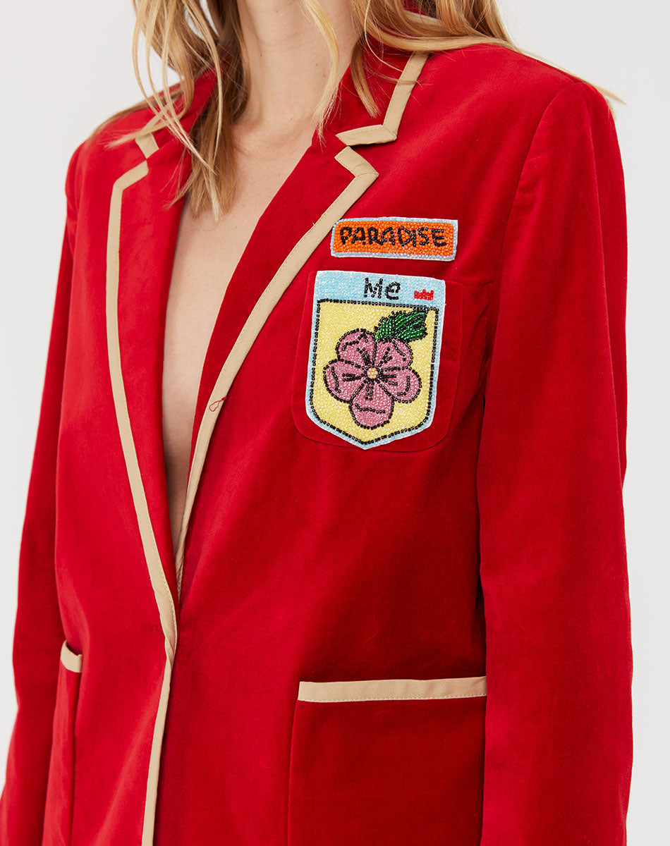 Simone Velour Red Blazer