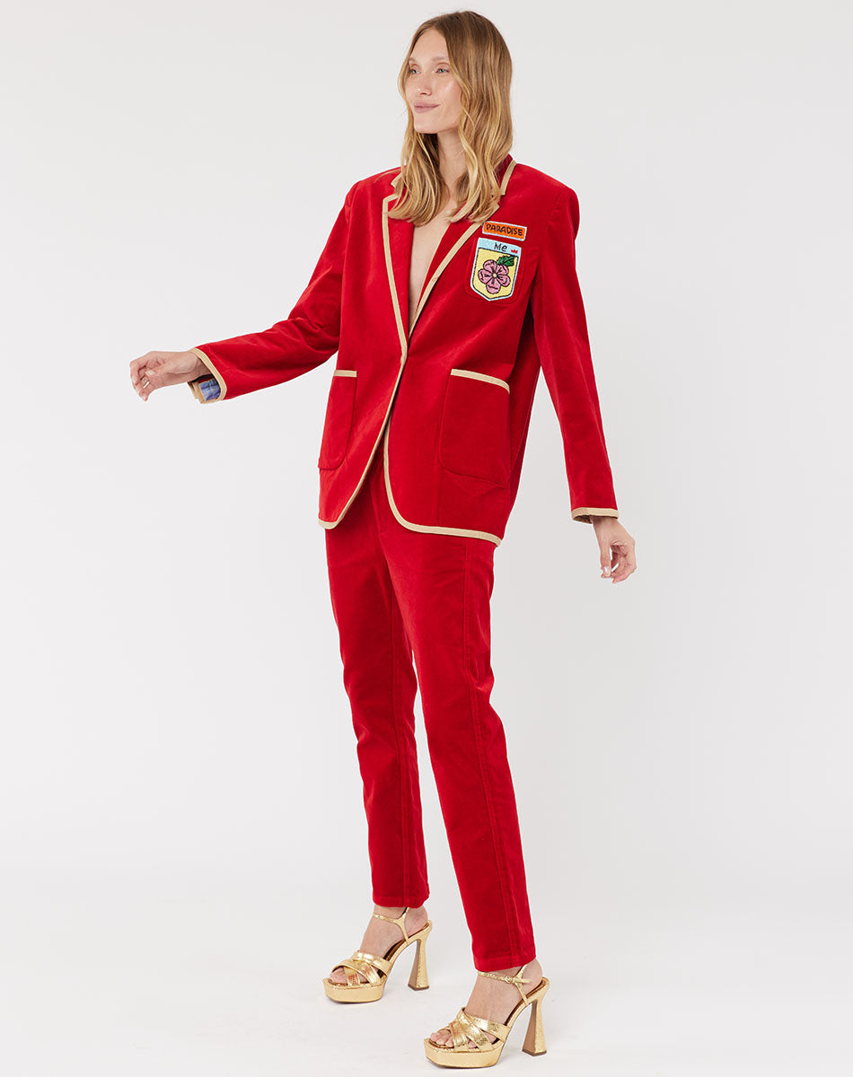 Simone Velour Red Blazer