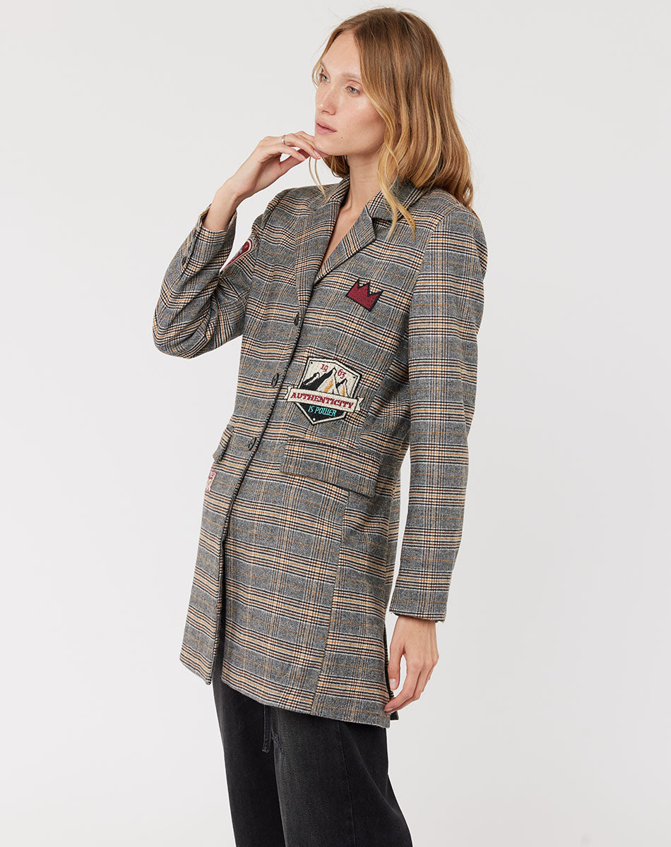 Loretta Longline Plaid College Jacket