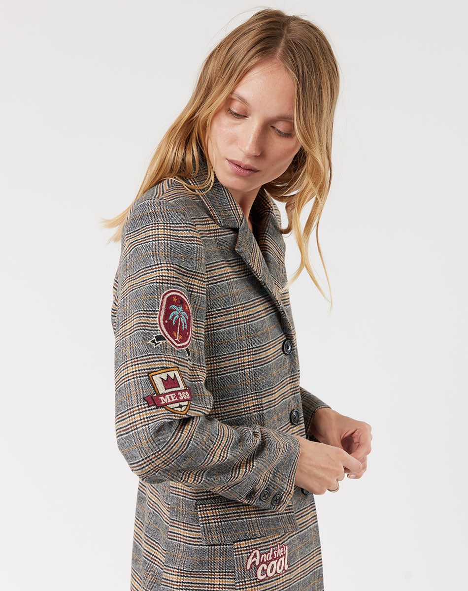 Loretta Longline Plaid College Jacket