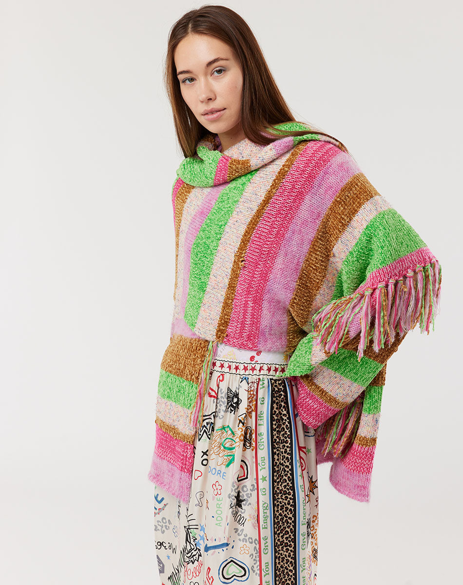 Angie Fringed Knitted Colorful Scarf