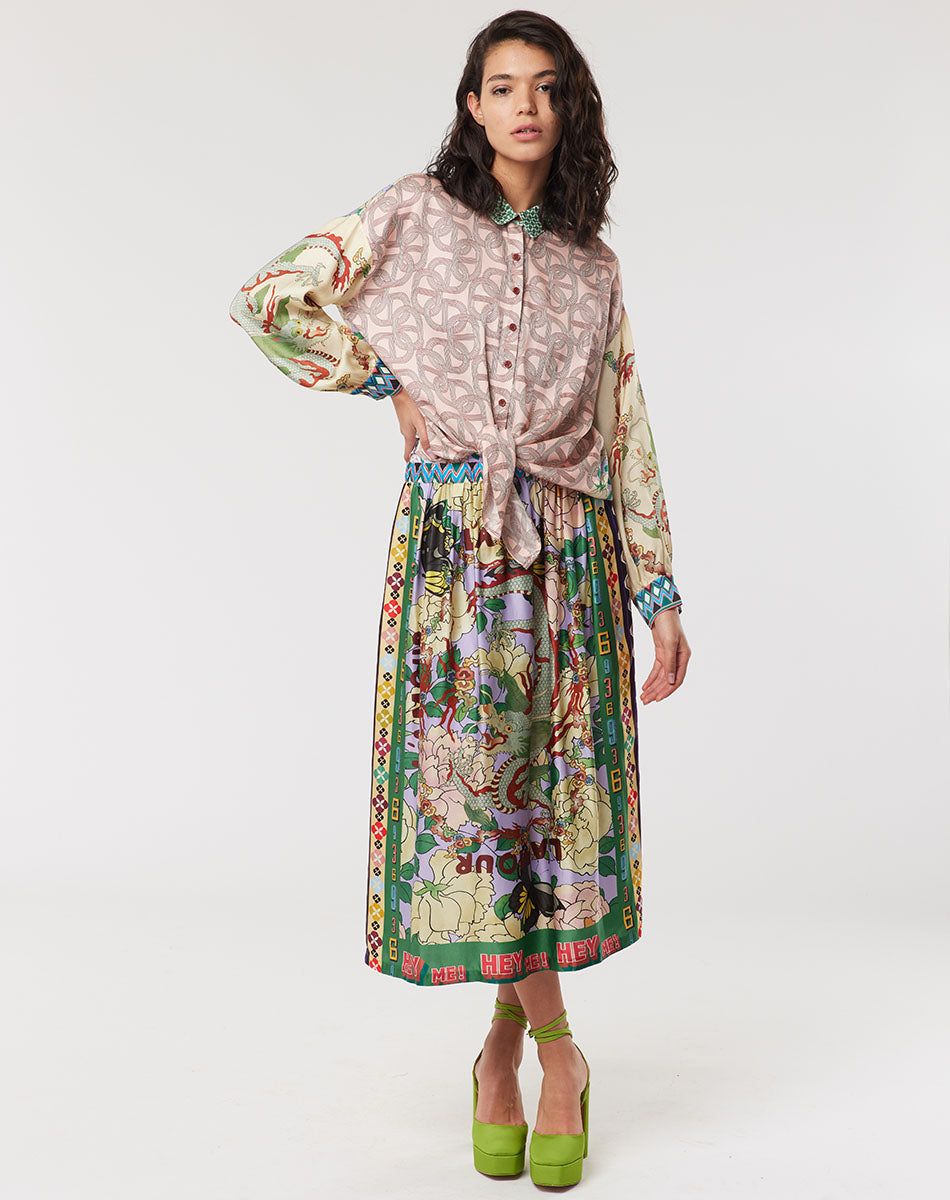 Vanessa Printed L'amour Midi Skirt