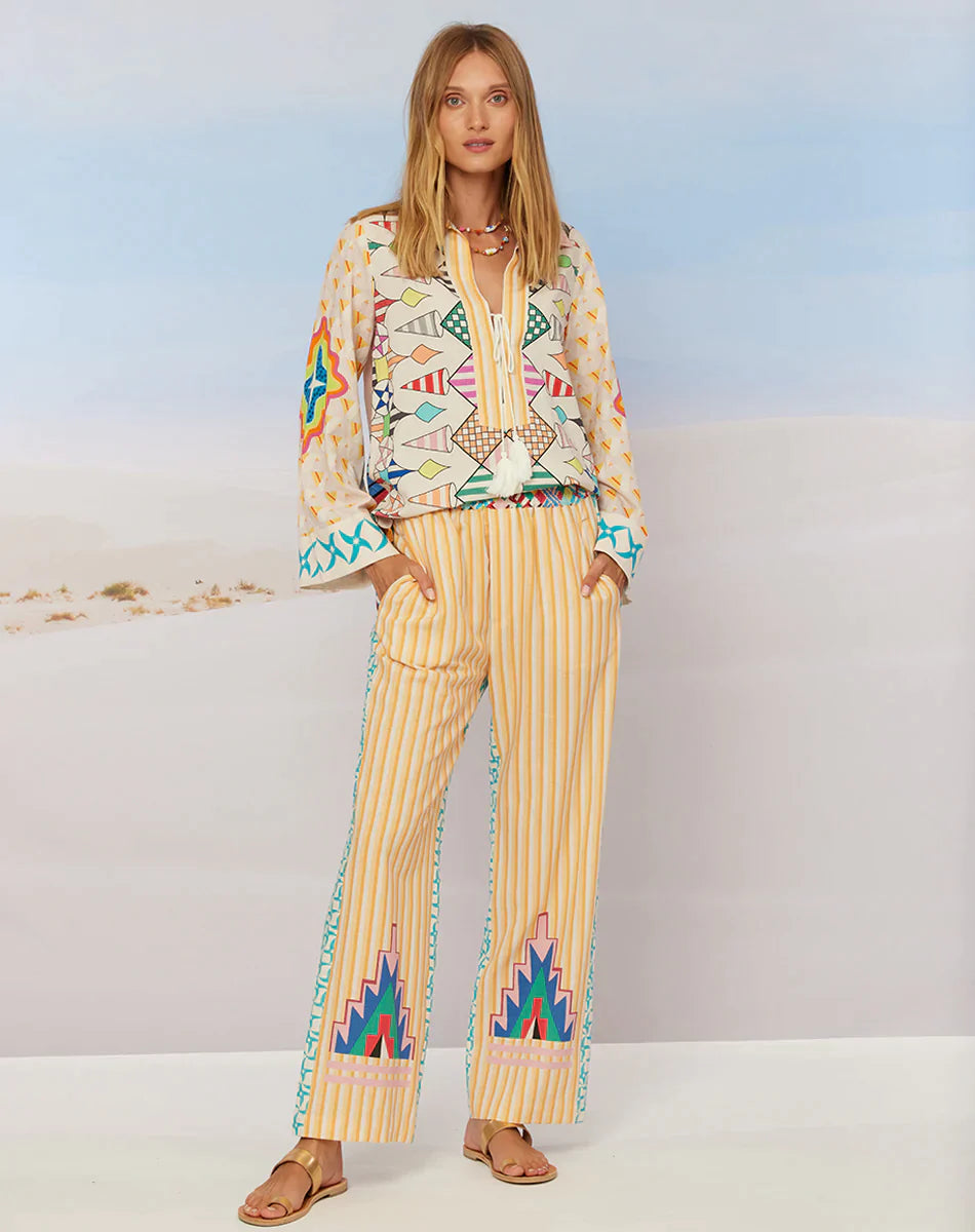 Avery Straight Leg Linen Printed Trousers