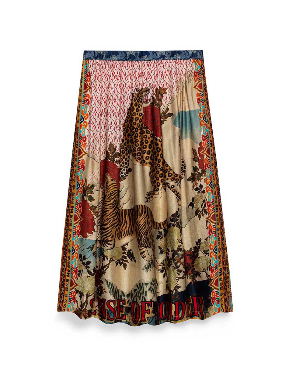 Vanessa Printed Oriental Midi Skirt