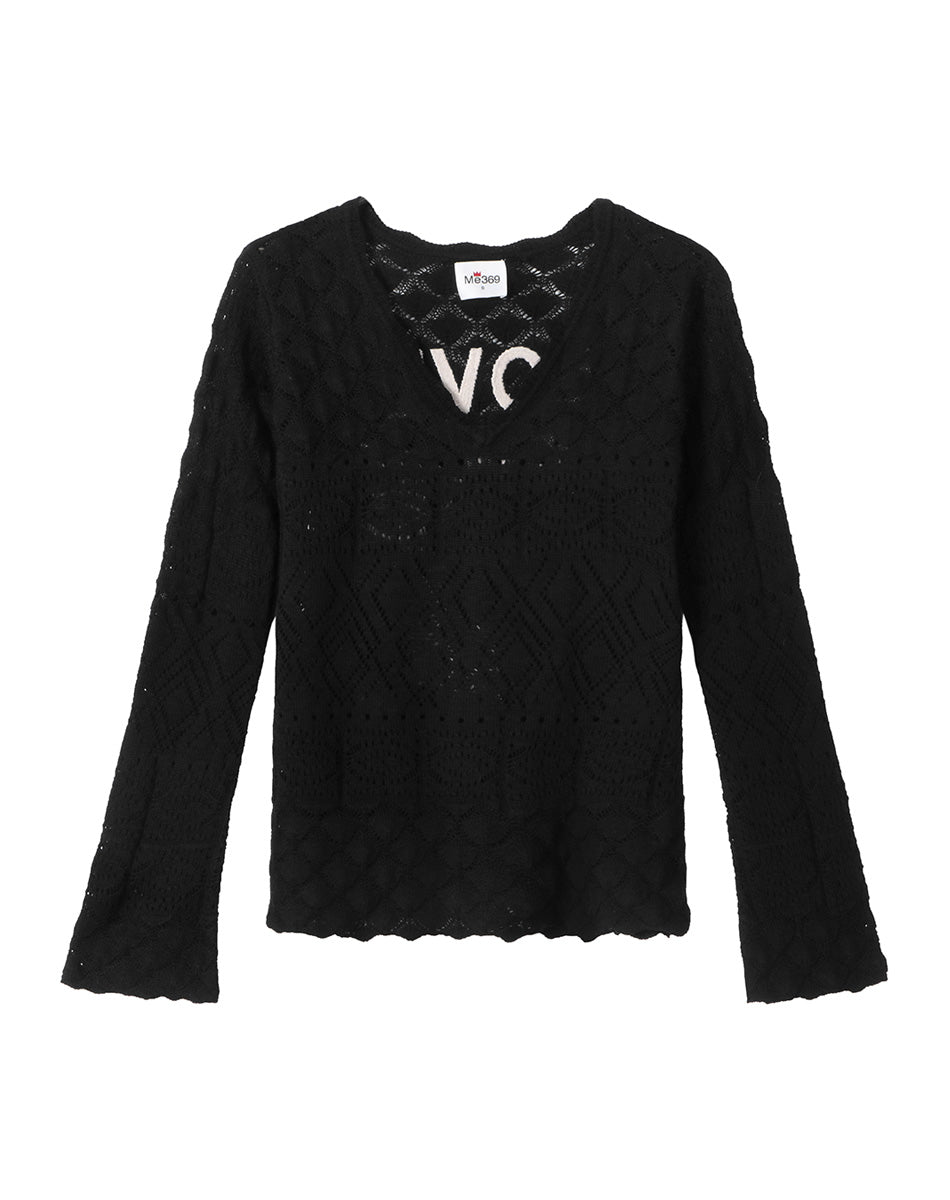 Heidi Scallop V-Neck Black Knit